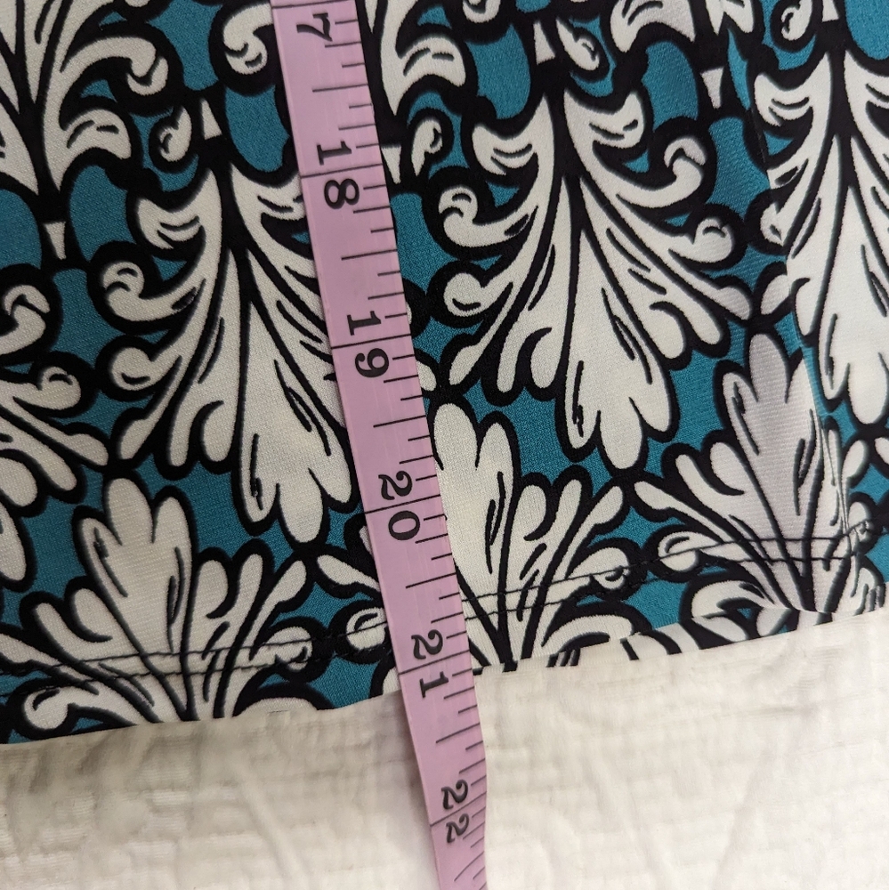Wrap Dress (Faux) Stretch Elbow Sleeve Print Blue/Green Pullover M - Picture 5 of 14